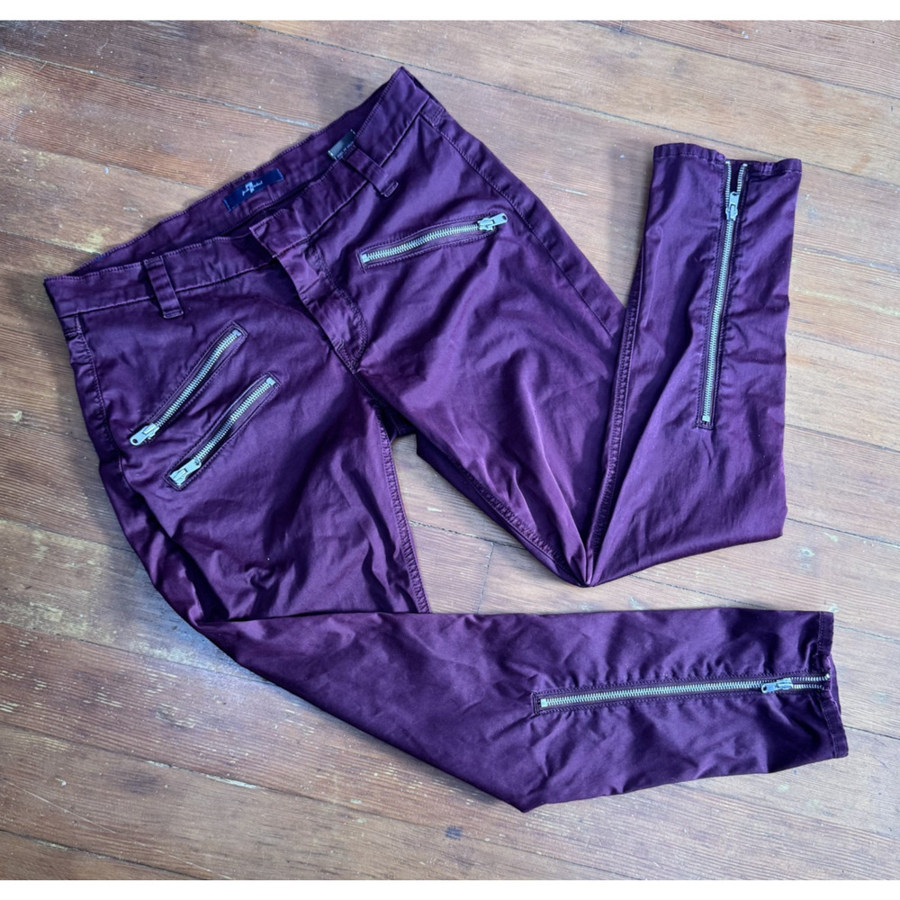Y2K 7 For All Mankind Satin Chino Pants Slim Tapered Pocket Ankle Zip 27